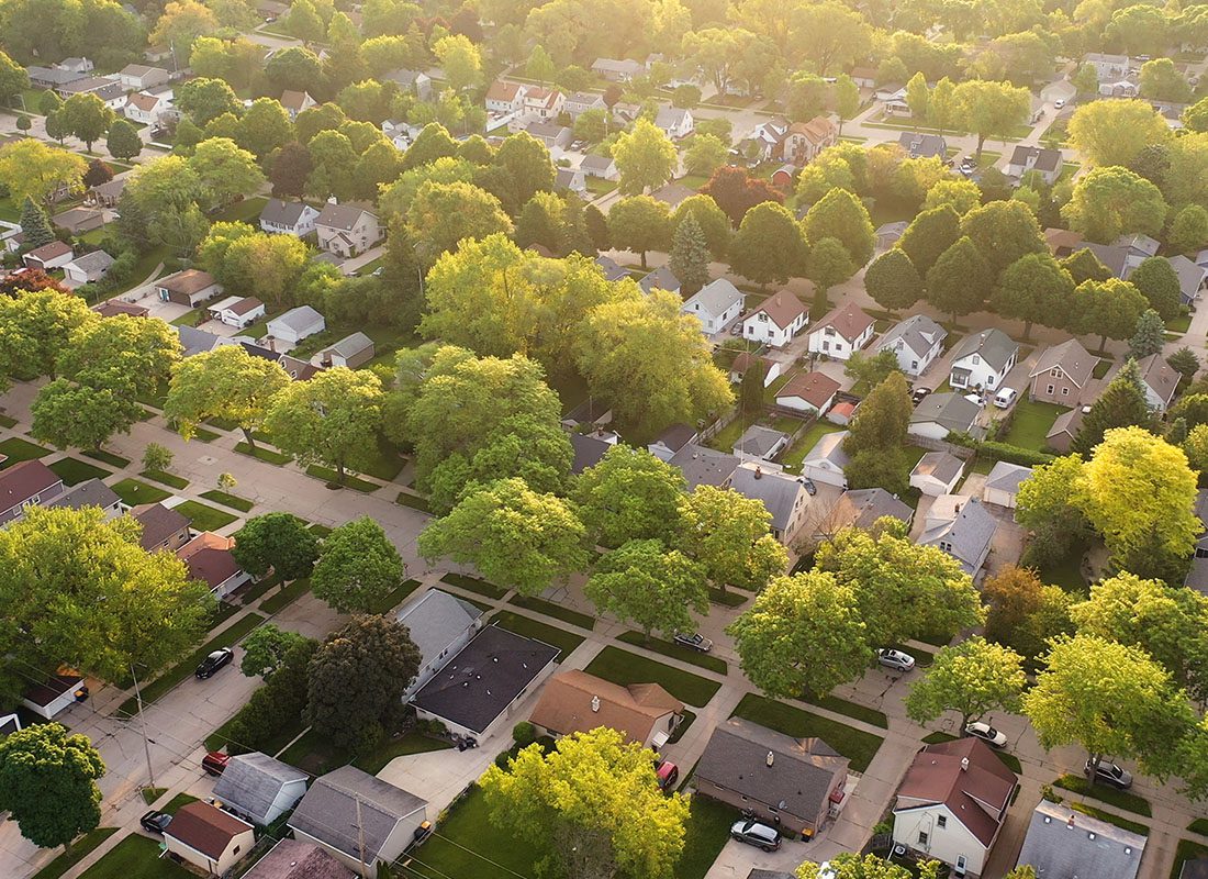 Mount Prospect, IL - Aerial View of Suburban Homes With Many Trees on a Sunny Day